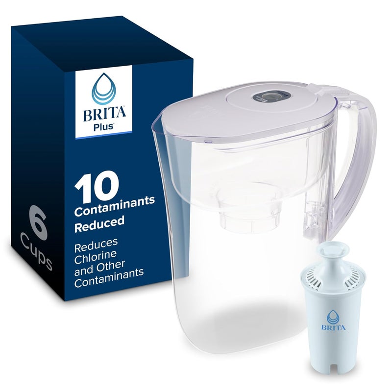 BRITA إبريق فلتر مياه صغير بسعة 6 أكواب، فلتر BritaPlus واحد، ميترو، شفاف (قد يختلف التعبئة) - Image 1